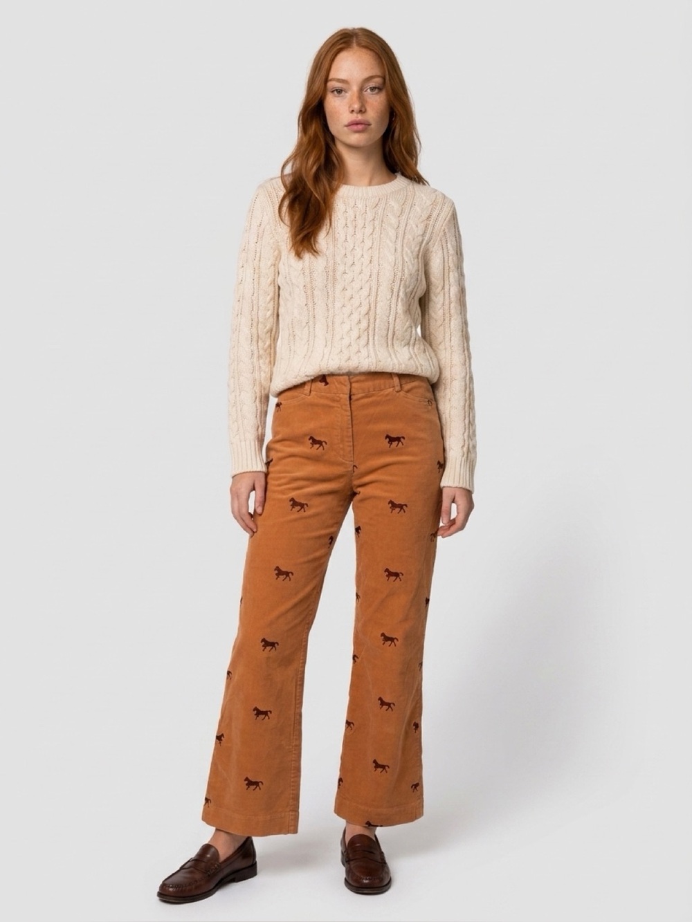 Lilly Pulitzer Vintage Corduroy Trousers Orange Brown Embroidered Horses 6